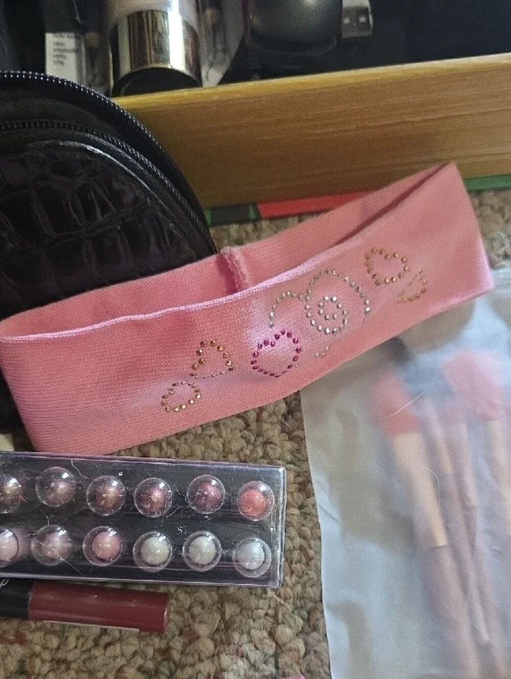 Modella Black Quilted Cosmetic Pouch with New Makeup